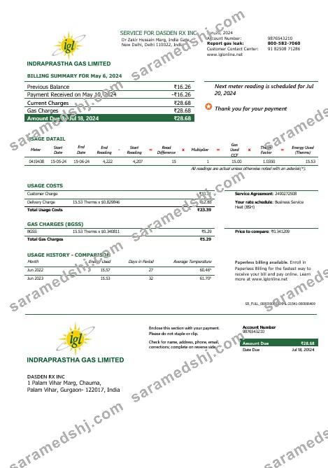 India Indraprastha Gas business utility bill template in Word and PDF formats